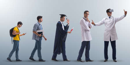 Business concept with man progressing through stagesの写真素材