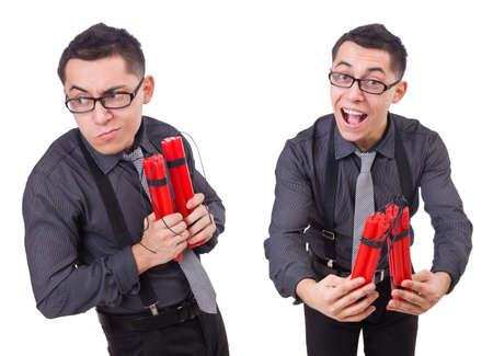 Businessman with dynamite isolated on whiteの写真素材