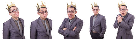 King businessman isolated on whiteの写真素材
