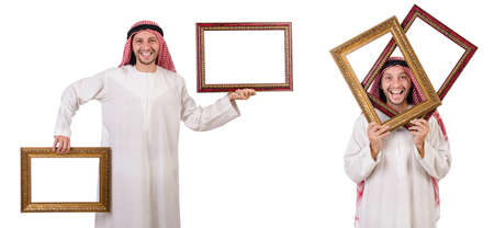 Arab with picture frame on whiteの写真素材