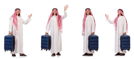 Arab man with luggage on whiteの写真素材