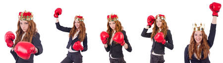 Queen boxer businesswoman isolated on whiteの写真素材