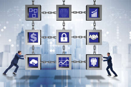 Businessman in blockchain cryptocurrency concept