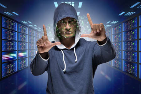 Hacker hacking corporate computer system