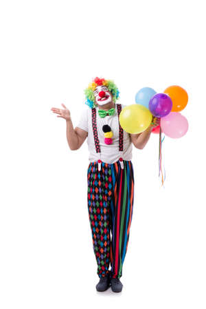Funny clown with balloons isolated on white backgroundの写真素材