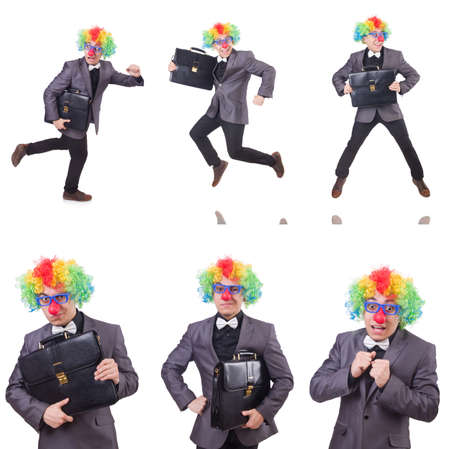 Clown businessman isolated on whiteの写真素材