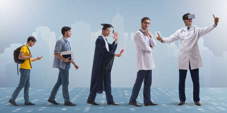 Business concept with man progressing through stages