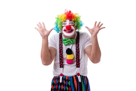 Funny clown acting silly isolated on white backgroundの写真素材