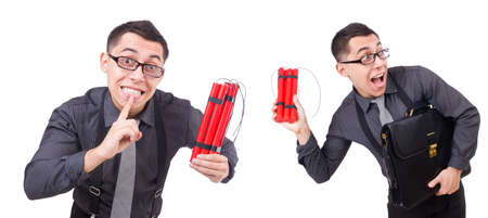 Businessman with dynamite isolated on whiteの写真素材