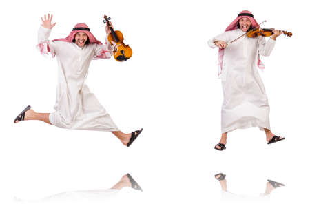Arab man playing violing on whiteの写真素材