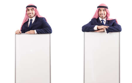 Arab man with blank board for messageの写真素材