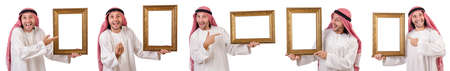 Arab with picture frame on whiteの写真素材