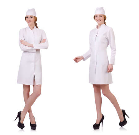 Attractive woman doctor isolated on whiteの写真素材