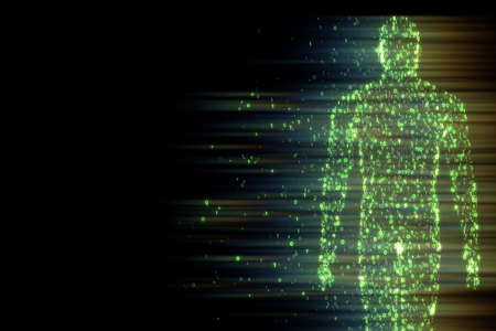 Binary man made of zeros and ones in computing conceptの写真素材