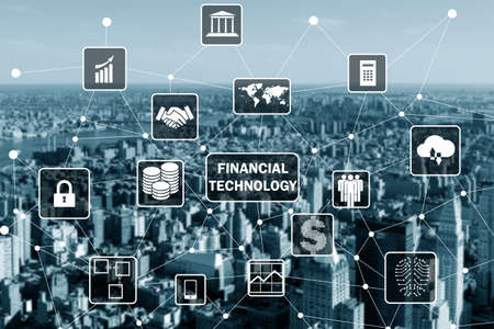 Smart city concept with fintech financial technology conceptの写真素材