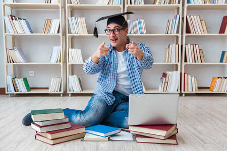 Young student studying with books