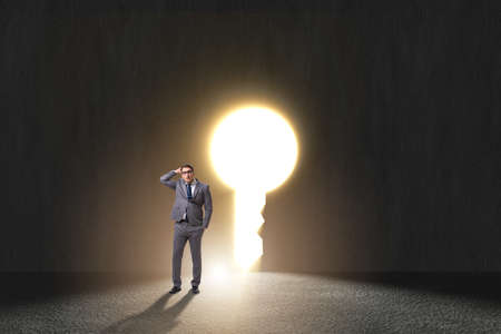 Businessman facing difficult choice dilemmaの写真素材