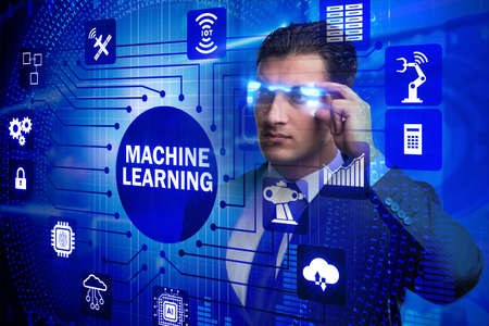Businessman with futuristic glasses in machine learning conceptの写真素材