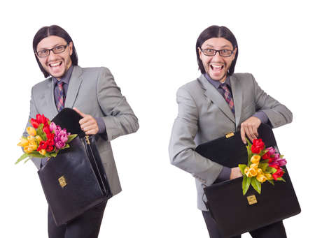 Man with flowers isolated on the whiteの写真素材