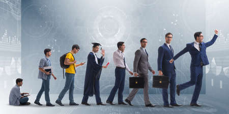 Business concept with man progressing through stagesの写真素材