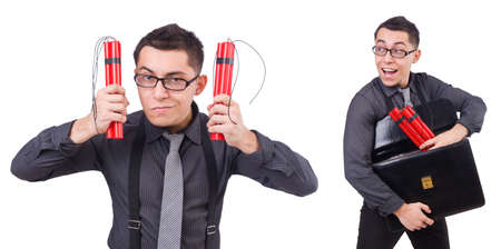 Businessman with dynamite isolated on whiteの写真素材