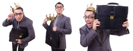 King businessman isolated on whiteの写真素材
