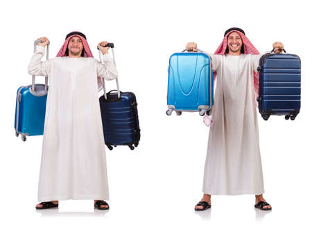 Arab man with luggage on whiteの写真素材