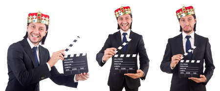 King businessman in funny concept isolated on whiteの写真素材