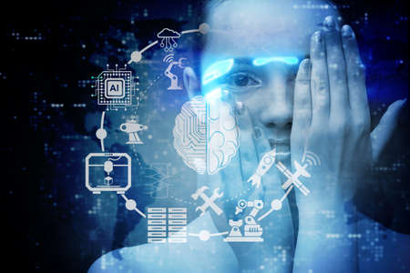 Artificial intelligence concept with womanの写真素材