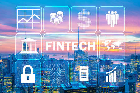 Smart city concept with fintech financial technology conceptの写真素材