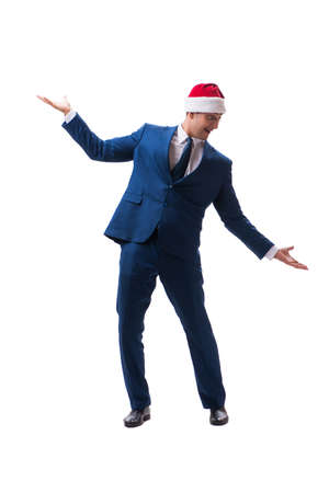 Young busnessman wearing santa hat in christmas concept on whiteの写真素材