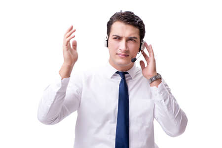 Call center employee isolated on white backgroundの写真素材