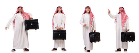 Arab man with luggage on white backgroundの写真素材