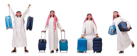 Arab man with luggage on white backgroundの写真素材