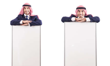 Arab man with blank board for messageの写真素材