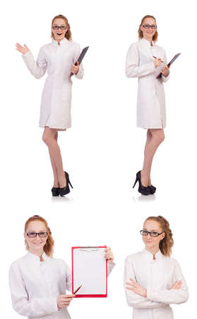 Young medical  student with binder talking on a cell  isolated on white backgroundの写真素材