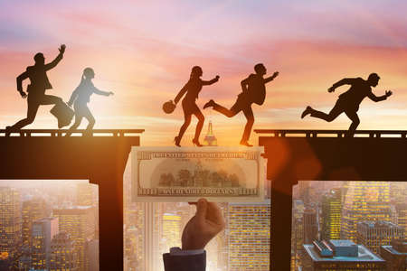 Financial concept crossing dollar bridge