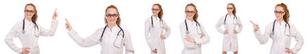 Pretty female doctor with stethoscope isolated on whiteの写真素材