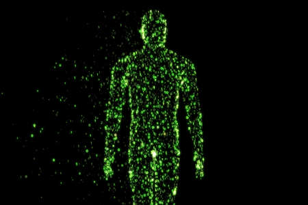 Binary man made of zeros and ones in computing conceptの写真素材