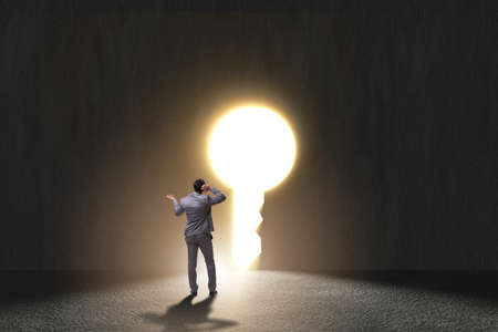 Businessman facing difficult choice dilemmaの写真素材