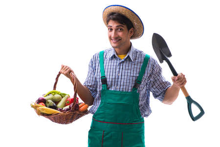 Young farmer isolated on the white backgroundの写真素材