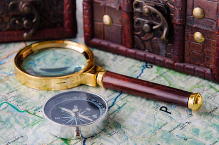 Travel concept with compass and mapの写真素材