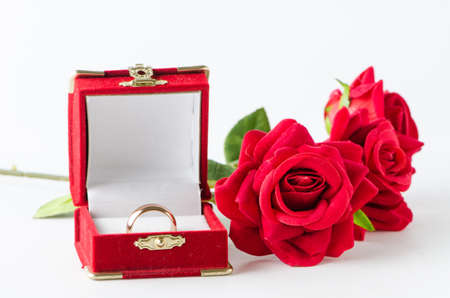 Wedding concept with rings and roses