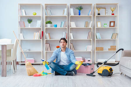 Man doing cleaning at homeの写真素材