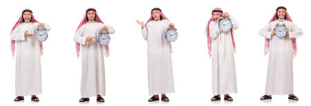 Arab man in time concept on whiteの写真素材