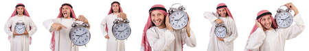 Arab man in time concept on whiteの写真素材