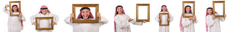 Arab with picture frame on white