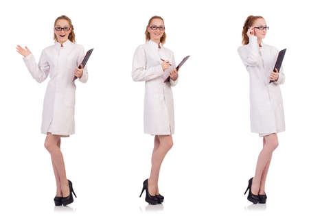 Young medical  student with binder talking on a cell  isolated oの写真素材