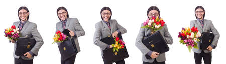 Man with flowers isolated on the whiteの写真素材