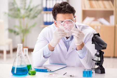 Male doctor working in the lab on virus vaccineの写真素材
